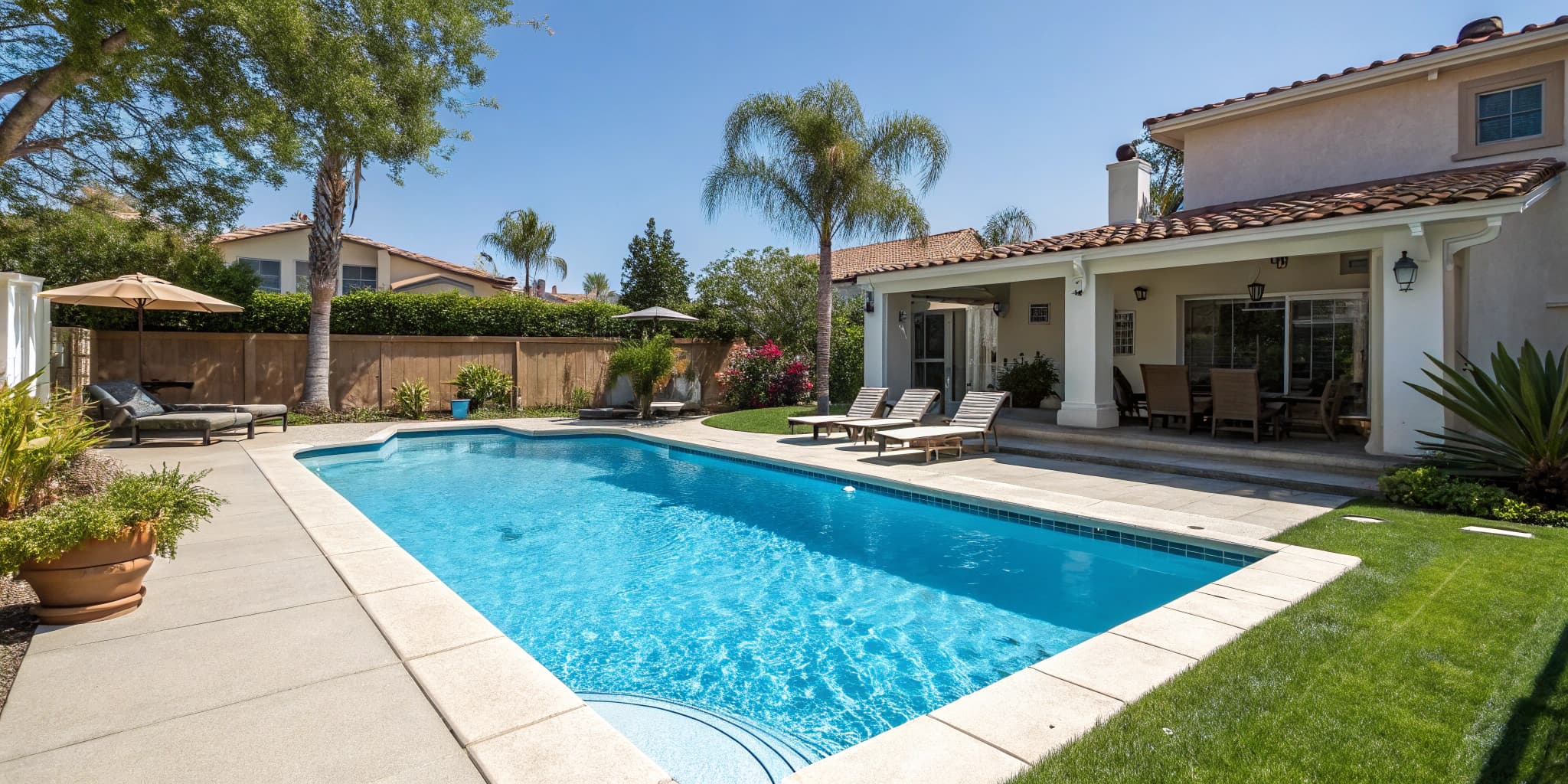 Beautiful San Diego pool, background for pool service hero section